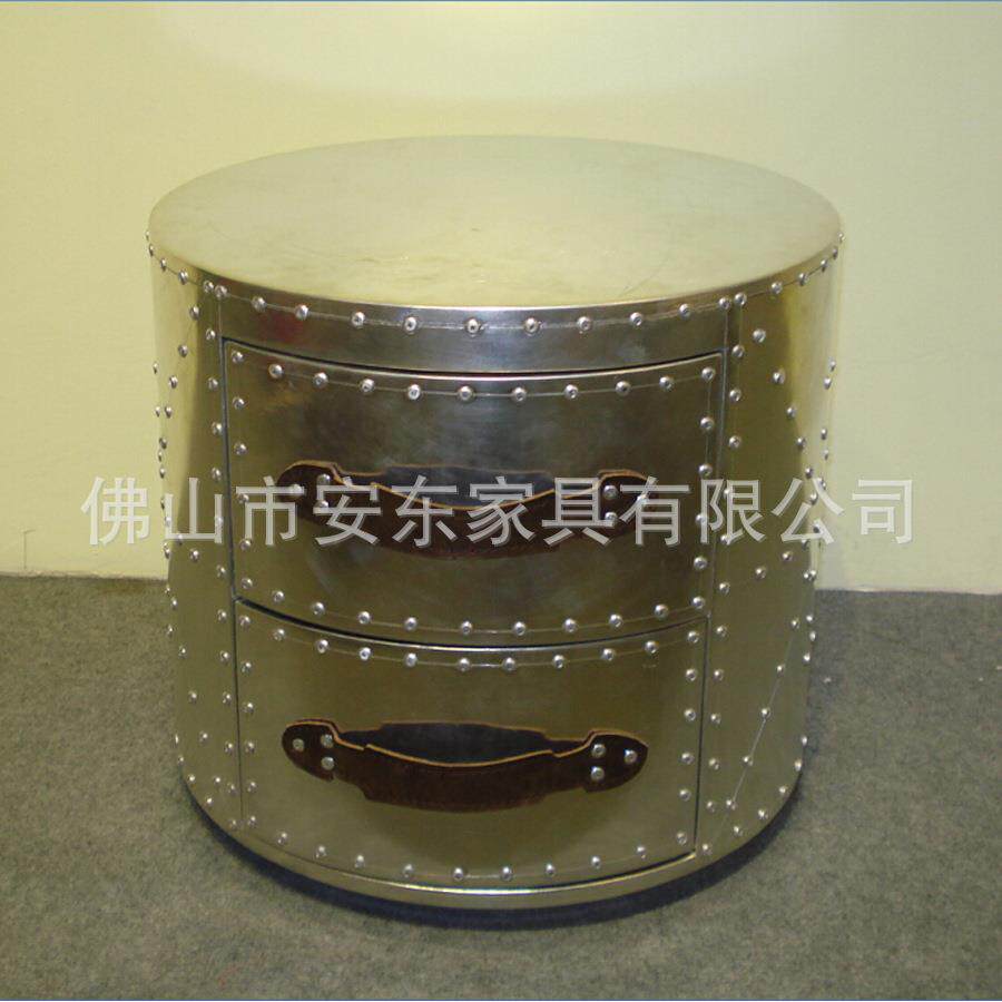 复古美式金属铝皮茶几床头柜 铝皮边柜铝储物柜电话架 铆钉铝圆几