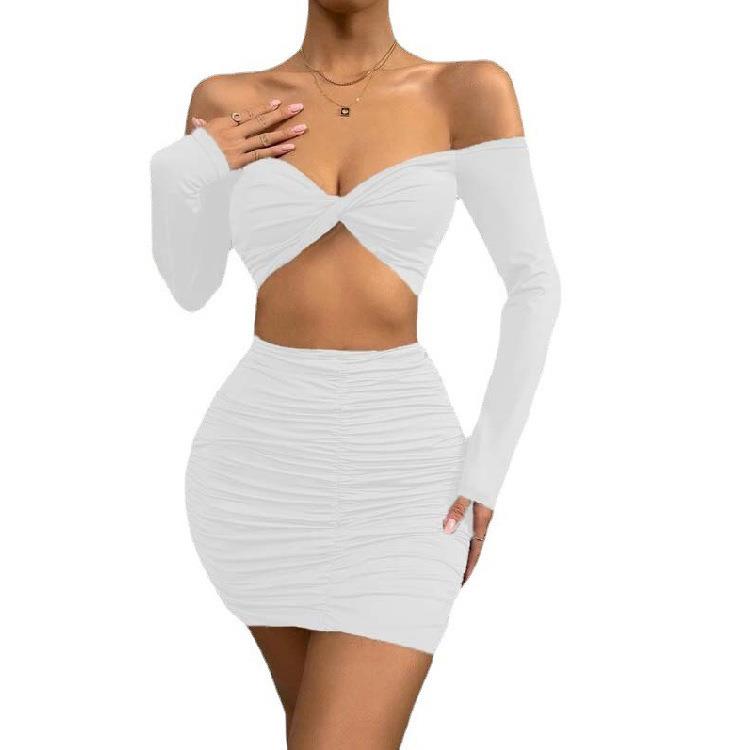 women for suit skirt hip pleated top exposed button belly