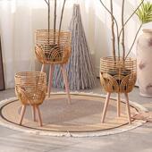 藤编花篮彷藤编织花盆实木支架落地盆栽绿植套盆客厅阳台花园装 饰