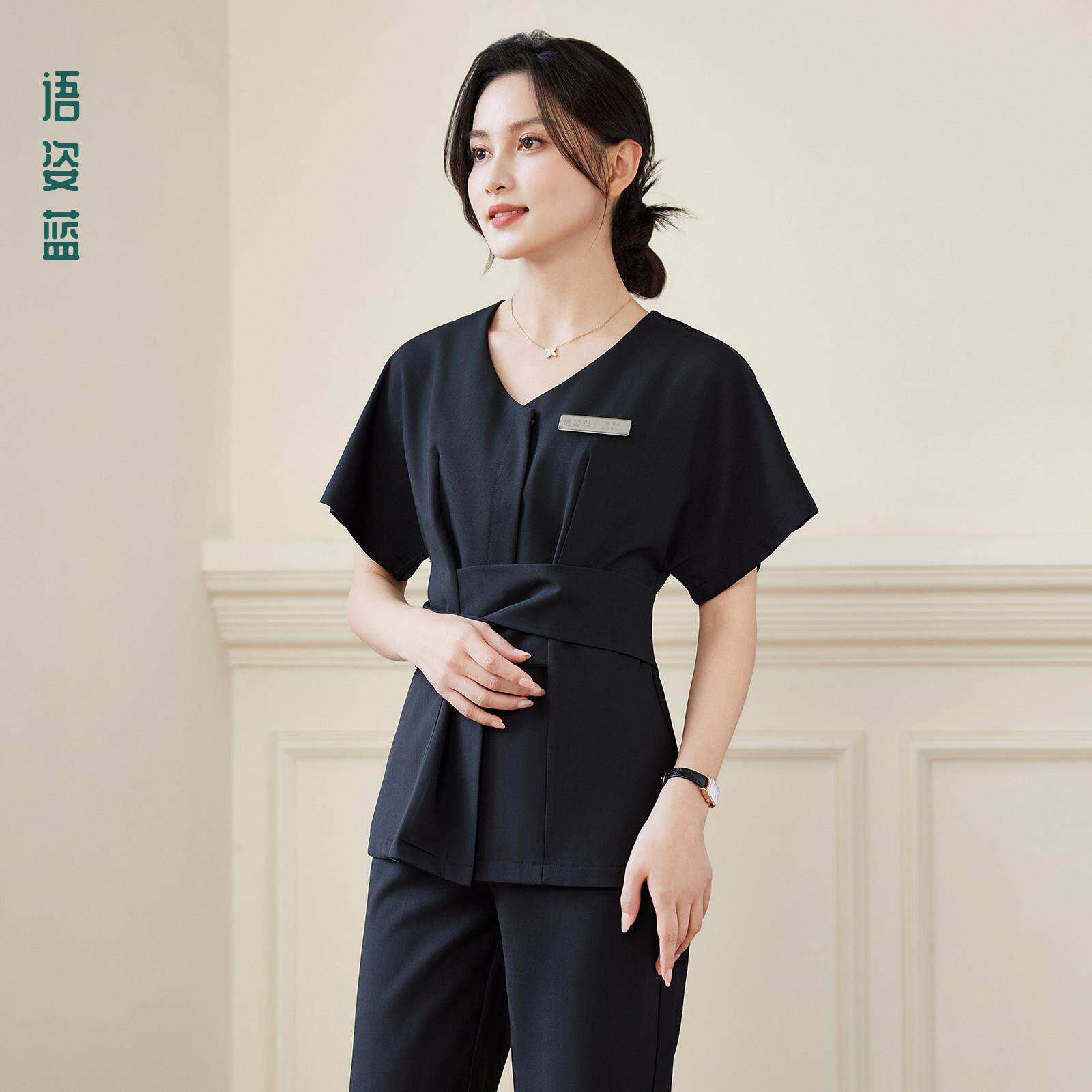 高端美容院美容师工作服女短袖宽松气质养生足浴足疗技师工服套装
