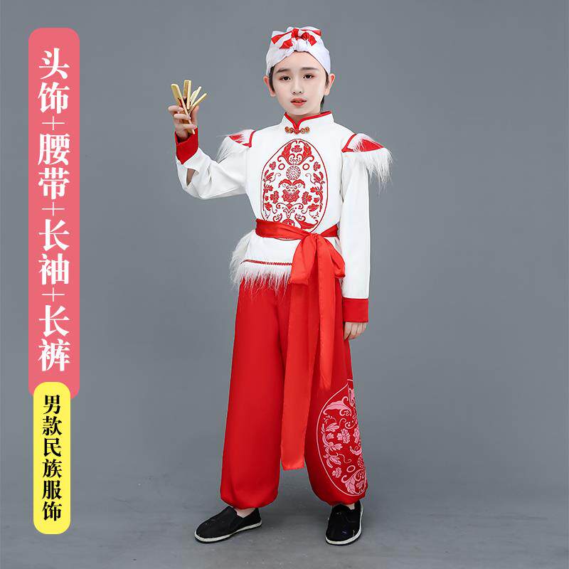 正品儿童安塞腰鼓出服北传演统灯陕笼裤服中小学生打鼓陕西民族秧