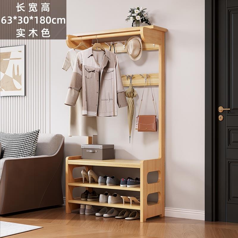 高档全实木鞋凳衣衣帽换一体组合架现代简约门口鞋架挂架客厅卧室
