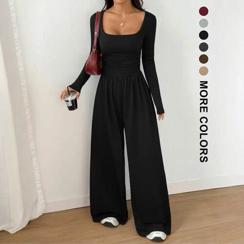 Women'S Fall Winter Knit Fitted Wide Leg Jumpsuit Overalls