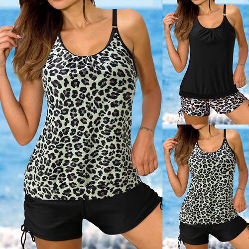 Beautiful swimsuit, conservative print, two flat corner