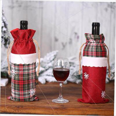 Christmas plaid wine bottle bag linen snowflake wine sleeve