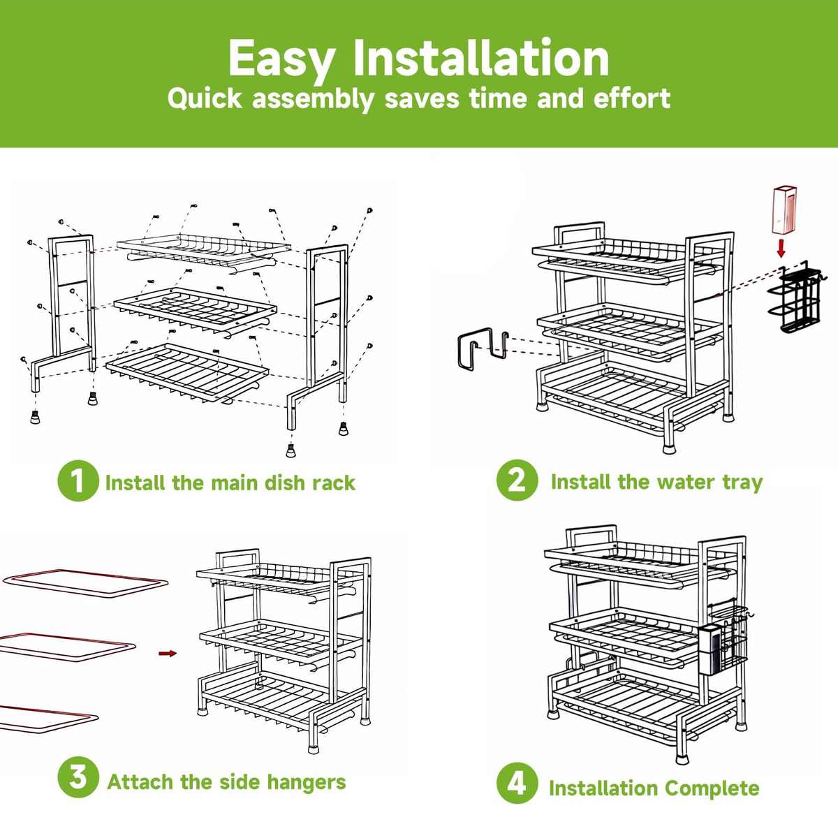 厂家批发 75L大容量洗碗架三层洗碗架厨房台面碗碟抽拉式沥水架