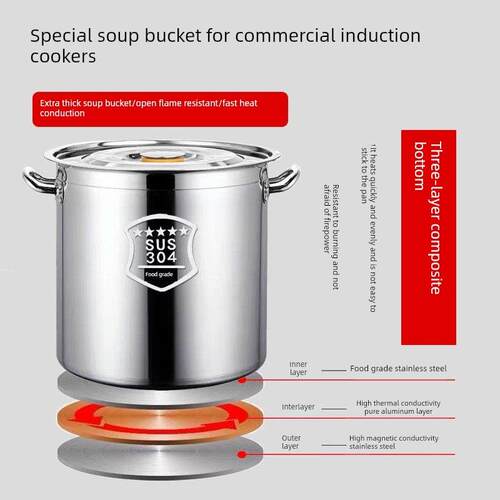 商业电磁炉带磁性汤桶304材料煮汤锅沸水圆桶盖加厚不锈钢