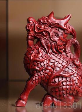高档小叶雕紫木麒麟摆件实木解决卧室家居办公室装饰檀品店开铺业