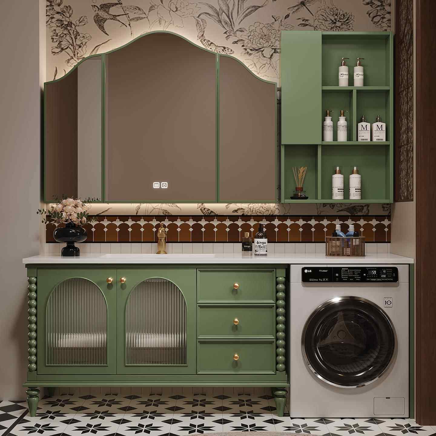 法式落地式阳台洗衣机一体浴室柜组合美式复古卫生间洗漱台洗脸盆