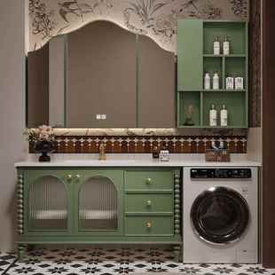 法式落地式阳台洗衣机一体浴室柜组合美式复古卫生间洗漱台洗脸盆