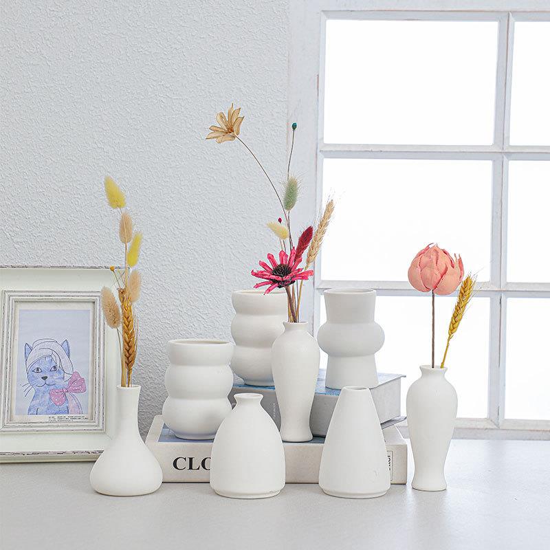 白色素烧陶瓷花瓶 幼儿diy亲子彩绘涂鸦小花瓶干花装饰陶瓷工艺品