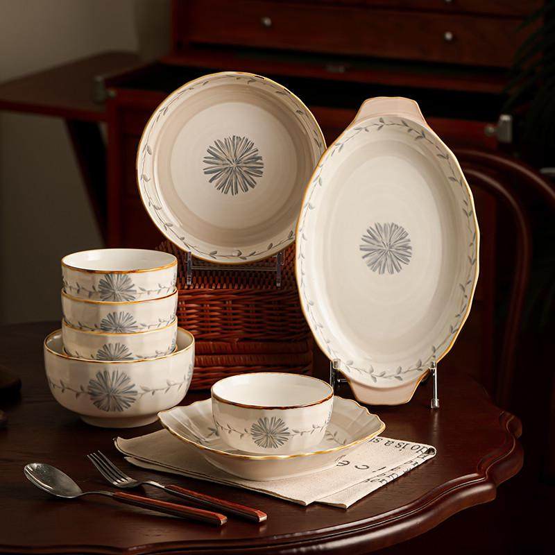 日式釉下彩碗碟套装家用2024新款乔迁碗盘碗筷高颜值餐具汤碗套装,餐饮具,碗,淘宝优惠券,粉丝福利购,淘宝优惠卷