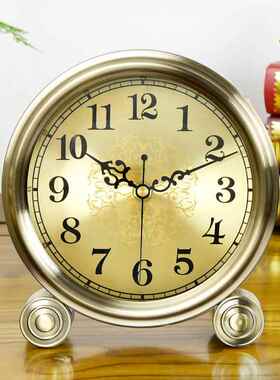 金属座钟客厅摆件表钟表坐钟大号静音台钟圆形个性创意时尚桌摆钟