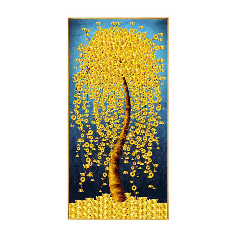 金元宝摇钱发财树入户玄关装饰画正对门走廊过道进门聚财挂画招财
