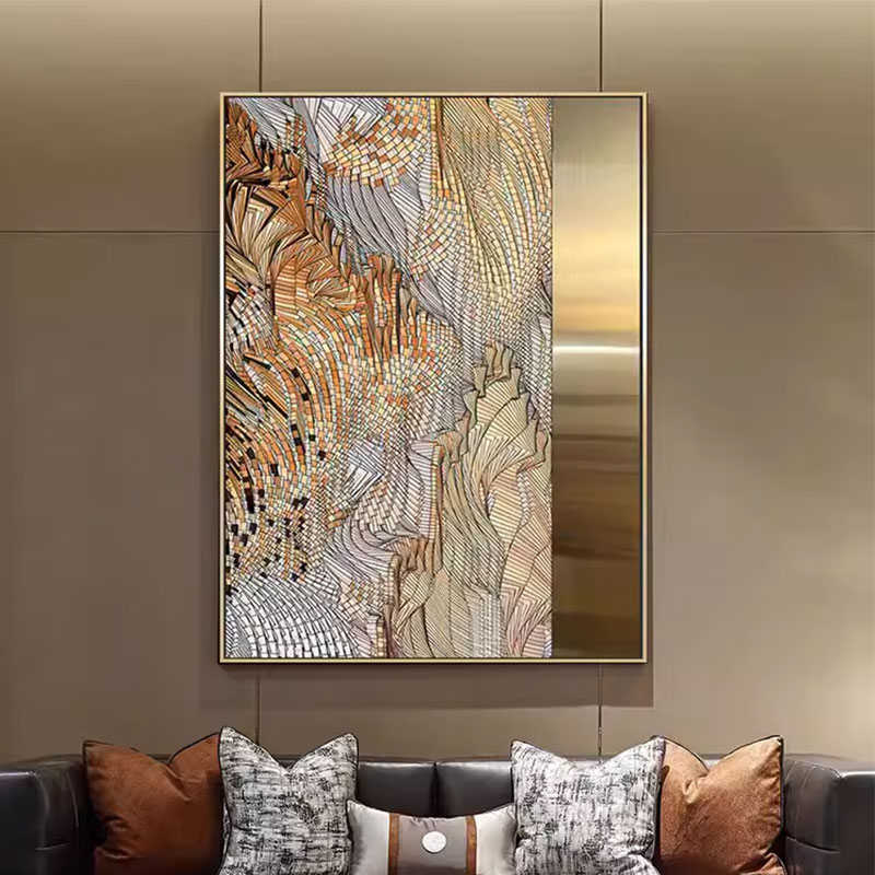 简约高端轻奢风别墅装饰画客厅背景壁画大气金属质感高端酒店挂画图片