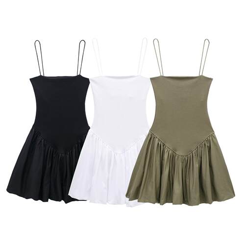 Stylish Bubble Skirt Fitted Baby Doll Sling Style Line Dress