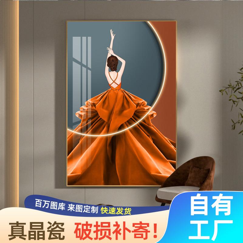欧美入户正对门玄关装饰壁画欧式高级感美女客厅走廊晶瓷挂画镶钻