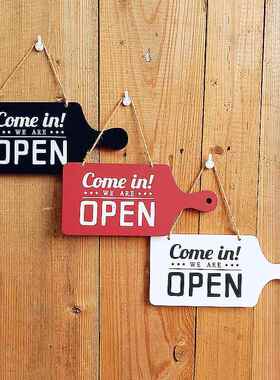 OPEN菜板双面木门牌挂牌创意欧式排挡菜馆营业中欢迎光临牌壁饰定