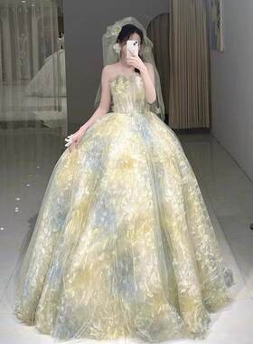 绿色森系晚礼服女高级感成人礼生日主持订婚敬酒服在逃公主蓬蓬裙