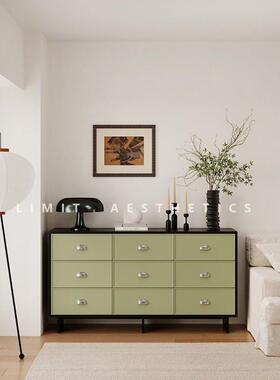 法式复古九斗柜拼色实木边柜玄关柜客厅储物收纳抽屉柜六斗柜哑光