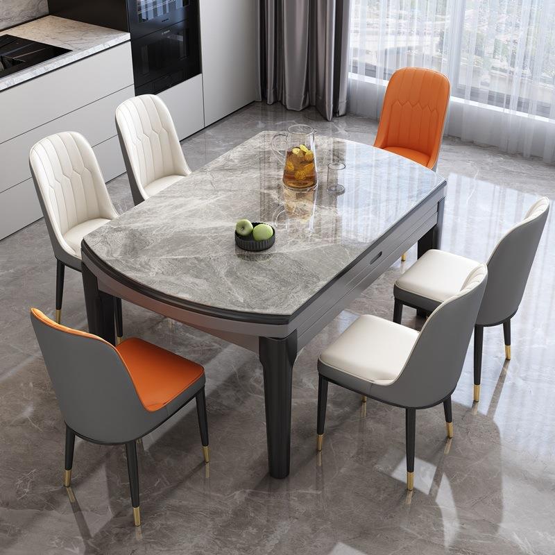 板餐桌轻奢现代简约家小户型伸缩WWT折叠吃饭桌圆202岩4新款用可