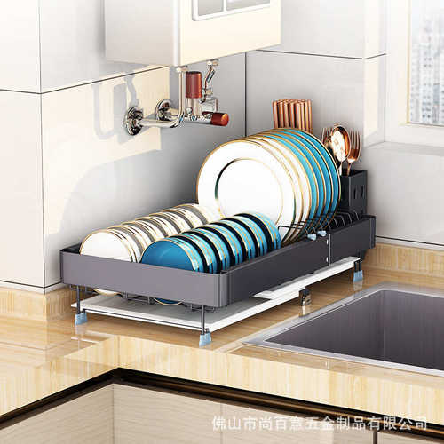 304不锈钢单层伸缩碗碟沥水置物架台面收纳厨房用品晾放碗碟架子