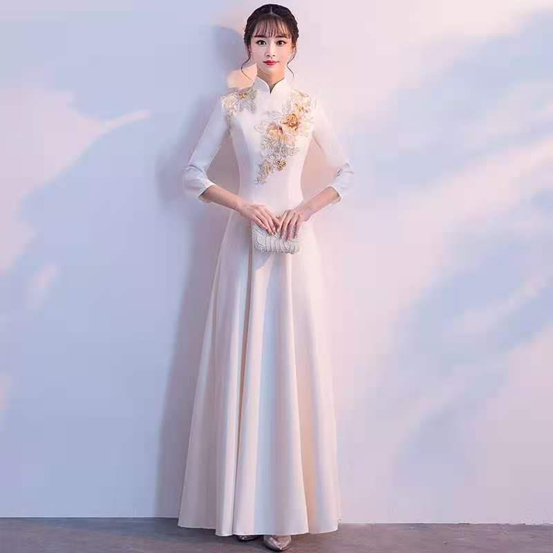 正品长袖宾大青花摆瓷长款礼仪服迎礼仪小姐服装酒店演出服时复古图片