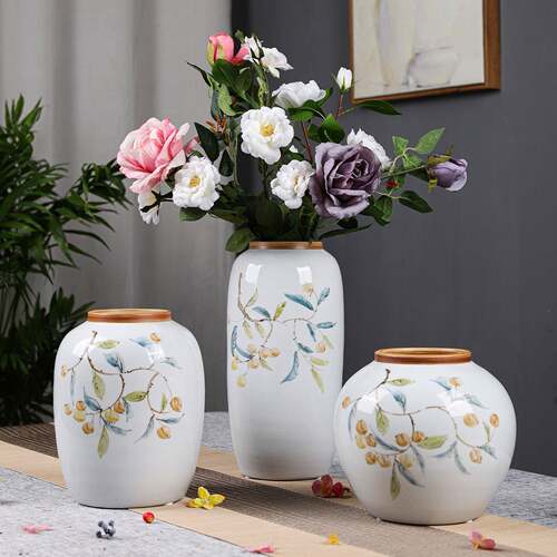 高级感手绘枇杷陶瓷花瓶覆古新中式客厅插花水培摆件餐桌装饰花器
