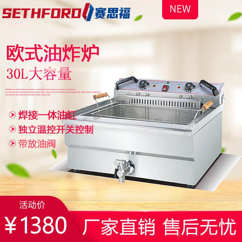 301V欧式单缸电炸炉30L电炸锅炸鸡排炸薯塔炸小吃机大炸蓝炸串炉