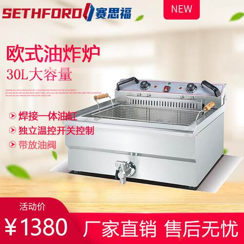 301V欧式单缸电炸炉30L电炸锅炸鸡排炸薯塔炸小吃机大炸蓝炸串炉