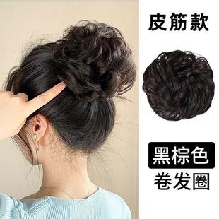 中老年女士花白假发白发发髻弹力发包蓬松凌乱发圈丸子头发饰头饰