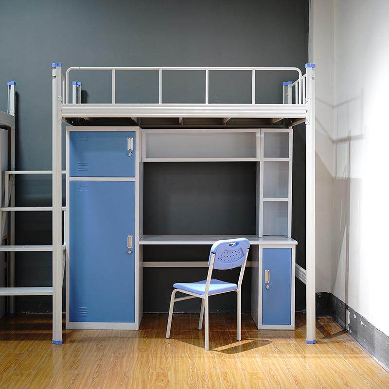 钢制上床下桌双人连体宿舍床学生组合高架工厂员工上铺下柜铁架床