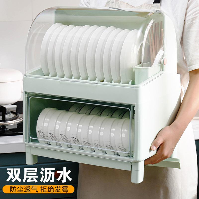 带碗筷纳收纳盒放碗双碟置物架盖JQA层沥水家用厨房装碗盘收架箱