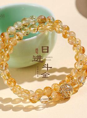 20266mm天然黄塔晶串珠手链女时尚感黄阿赛蝴蝶手串首饰水晶