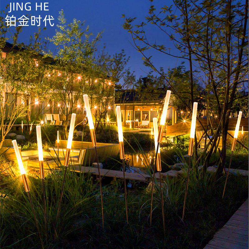 太阳能金色芦苇灯户外景观草坪灯花园别墅公园亮化发光装饰插地灯