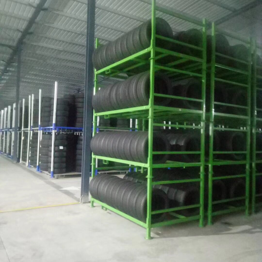车间汽配周转 中量架胎型轮胎架可堆15垛可折叠轮胎架 多轮层货架