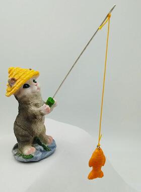 创意小猫钓鱼等动物摆件庭院花园水池鱼缸水族箱假山盆景等装饰品
