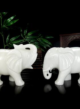 天然阿富汗白玉象摆件雕刻吸水大象客厅办公室摆设新居装饰工艺品