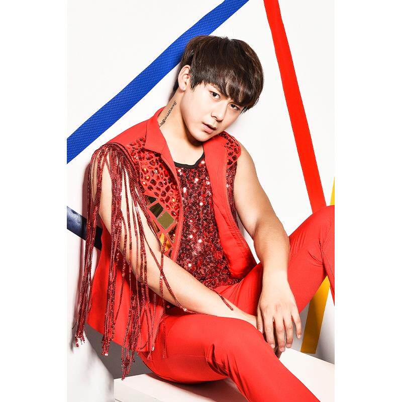 高档酒吧夜总会男男台时尚男歌手Ds Dj西装士演流苏背心舞表服装