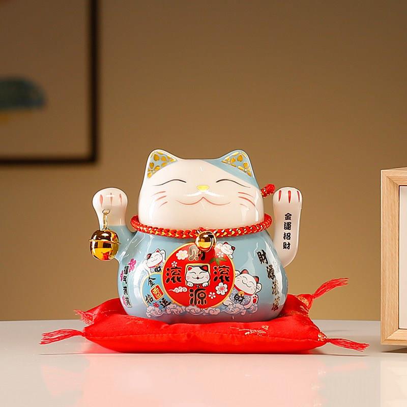 招财猫自动摇手陶瓷摆件可爱网红发财猫店铺家居办公装饰送礼礼物