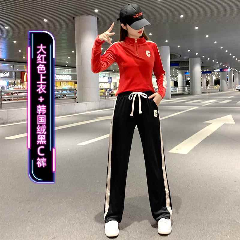 新款杨丽萍广场舞服装新款套装女秋冬金丝绒长袖裤团体鬼步舞运动