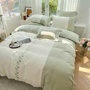 加厚60支全棉磨毛四件套刺绣被套1.8m保暖床上用品黎贝卡加厚保暖