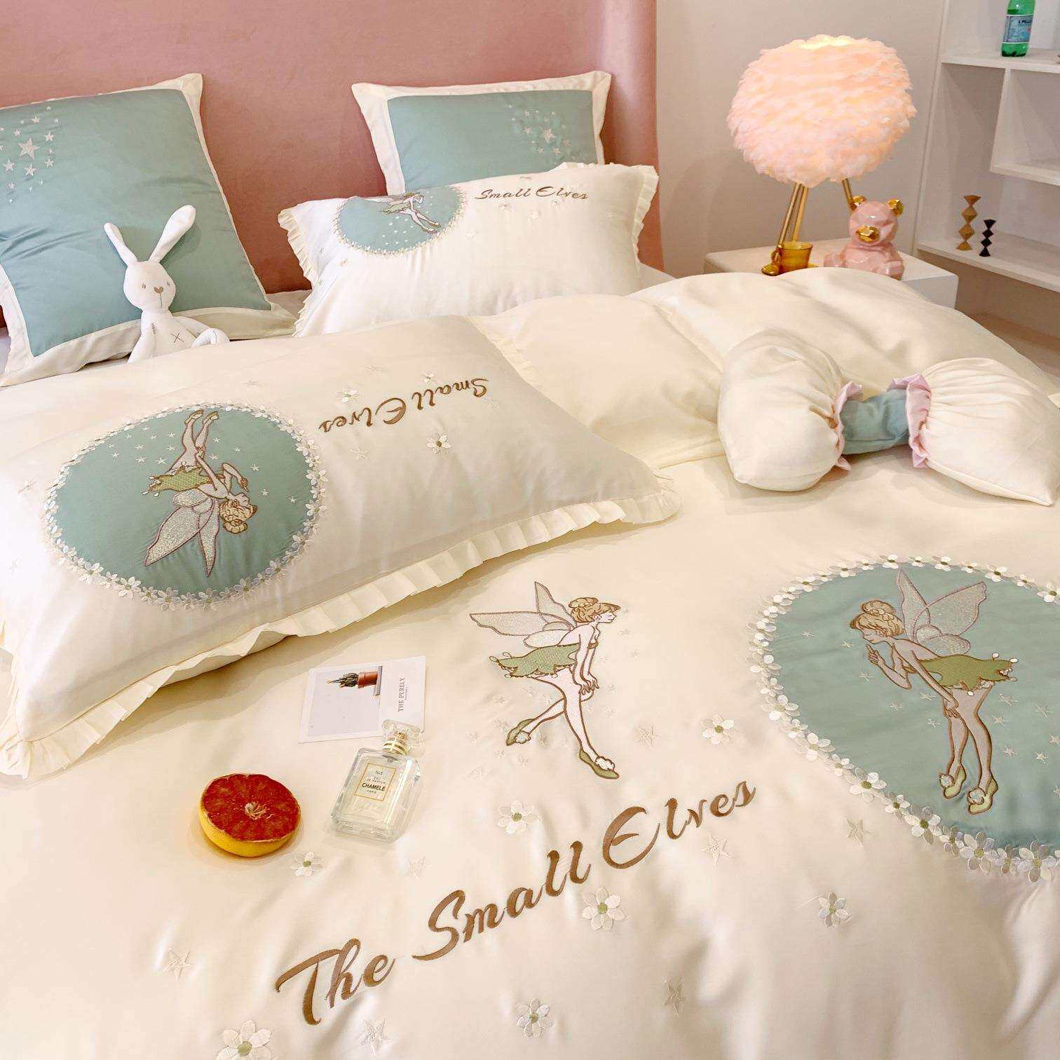 意大利小资轻奢刺绣奥地利兰精天丝贴边被套床上用品四件套床品