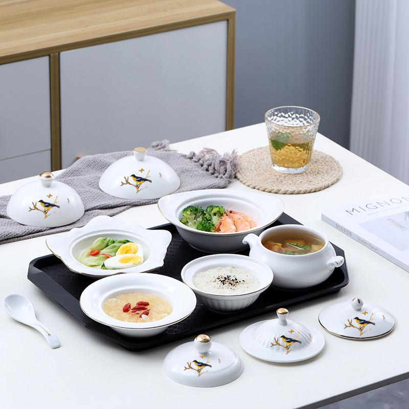 陶瓷月子餐具高温环保餐具碗产妇家用一人食汤盅带盖卫生陶瓷套装