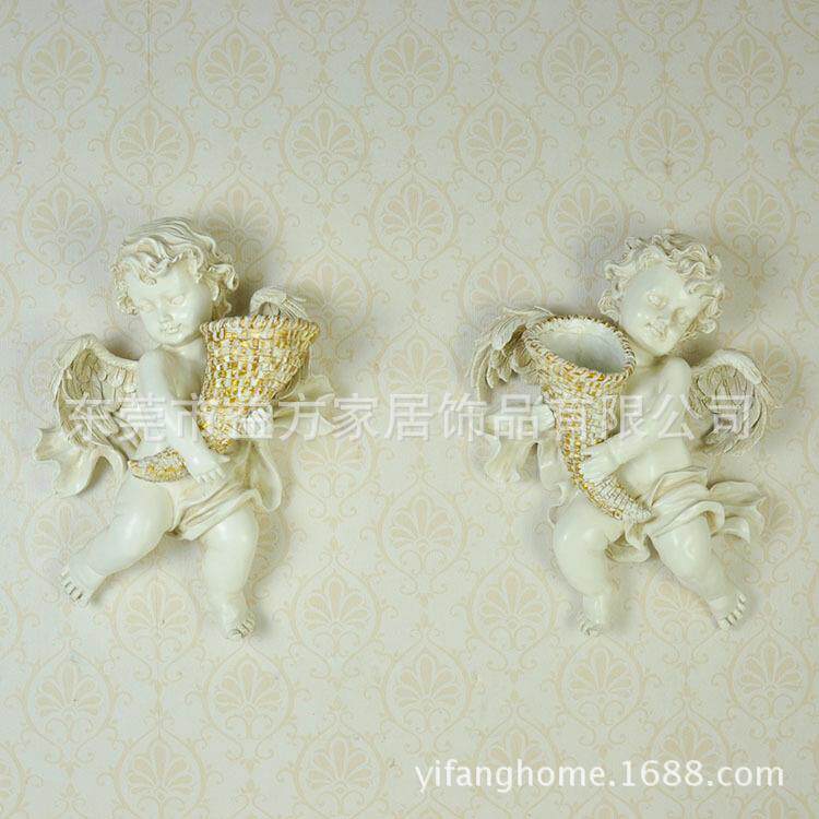 欧美乡村套二天使抱花瓶壁挂 树脂工艺品 家居装饰品