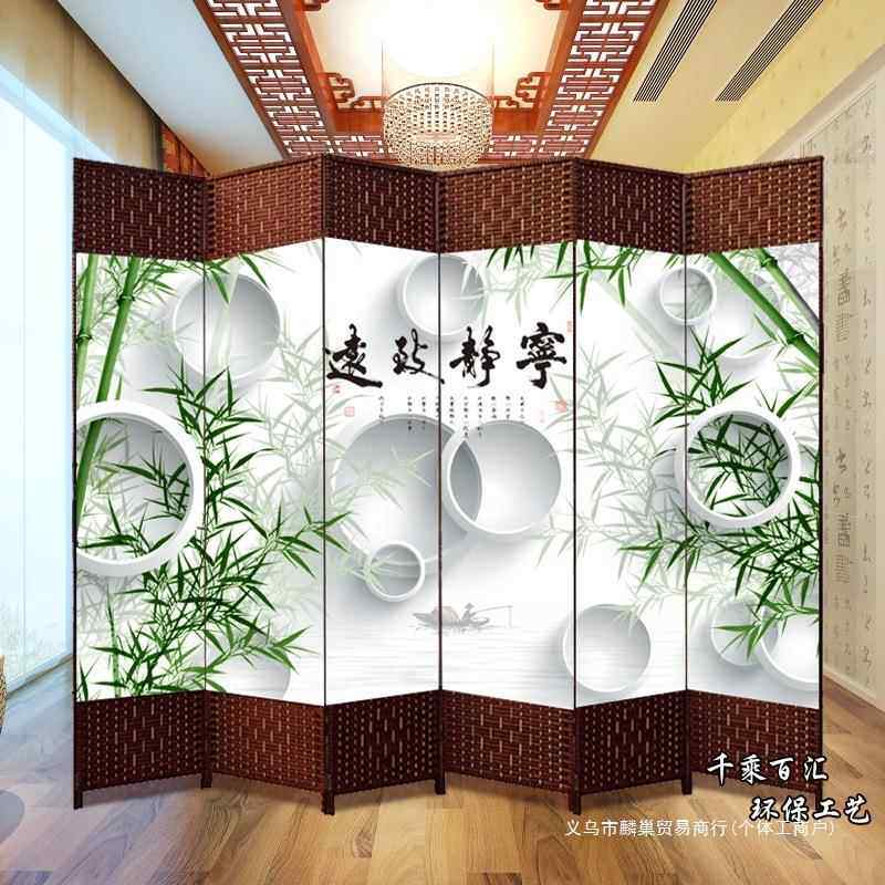 中式简易油画布屏现屏风隔断墙折简屏客厅卧室遮挡约代折叠动布屏
