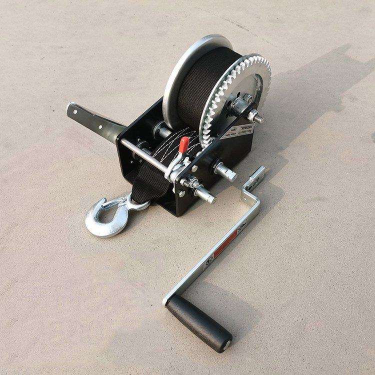 高载重手摇绞盘带手刹绞器编织带两级减速轴卷扬机钢丝绳小型绞车