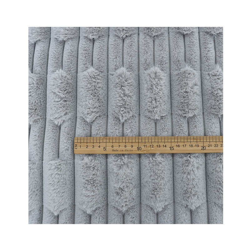 现货兔毛抽条提花竹节剪花绒布沙发毛毯绒屁垫椅垫抱枕面料