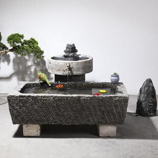 老石槽马槽青石水槽鱼缸石磨流水盆户外庭院养鱼池老旧石缸装 饰件