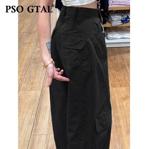 PSO GTAL美式黑色弯刀工装裤男女春季多口袋设计感裤子宽松显瘦阔